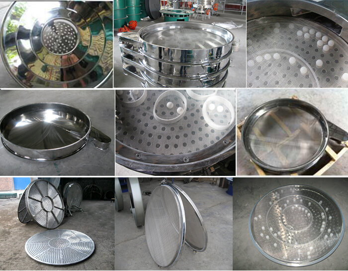 食品振動(dòng)篩細(xì)節(jié)展示：防塵蓋，篩框，網(wǎng)架，底框等。